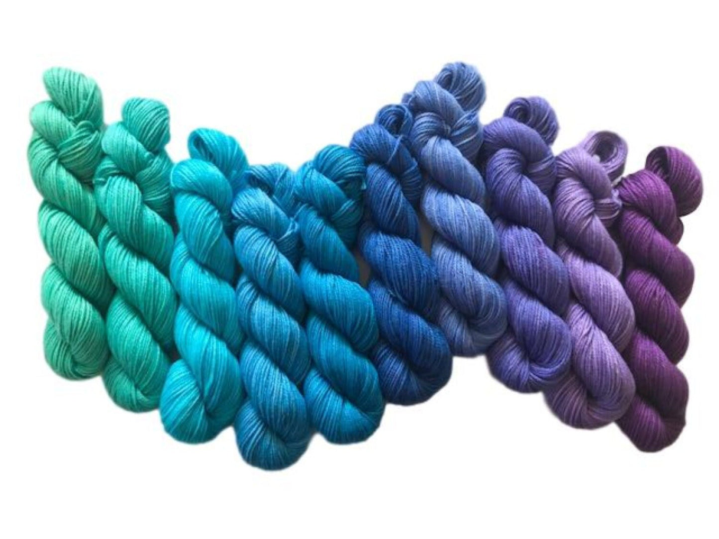 Hand Dyed Vegan Yarn Kit - Fingering / Sock Weight Bamboo Cotton - Teal Blue Purple Gradient - Semi Solid Crochet and Knitting Thread 3 Ply