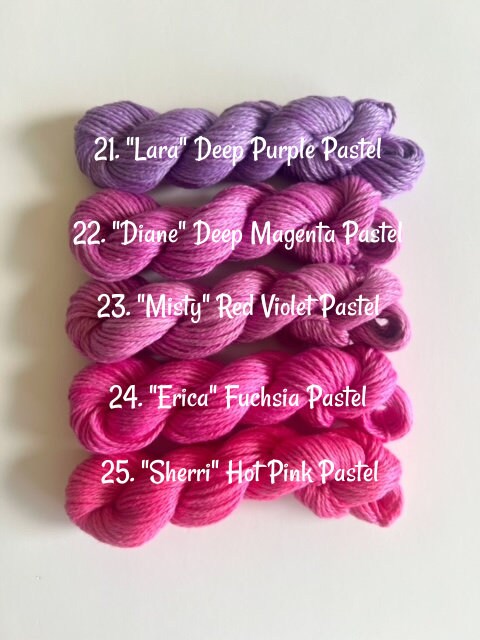 Hand Dyed Vegan 25 Color Mini Skein Rainbow Yarn Kit | DK / Light Worsted Bamboo Cotton | 53 Yds Each | Streaky Semisolid Pastel Colors