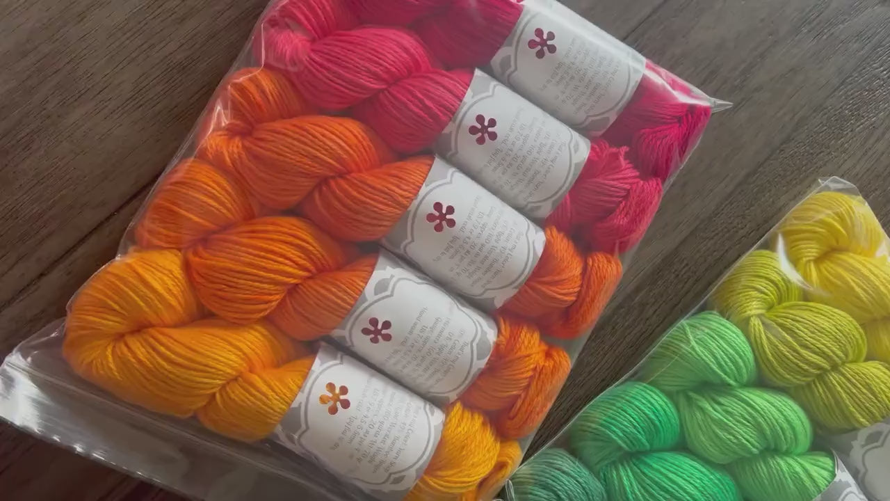 Rainbow Yarn Kit - 25 Mini Skeins - Fiber Gift Set - Hand Dyed Bamboo Cotton Yarn - 25 Skeins and Colors - Temperature Blanket Kit - Vegan