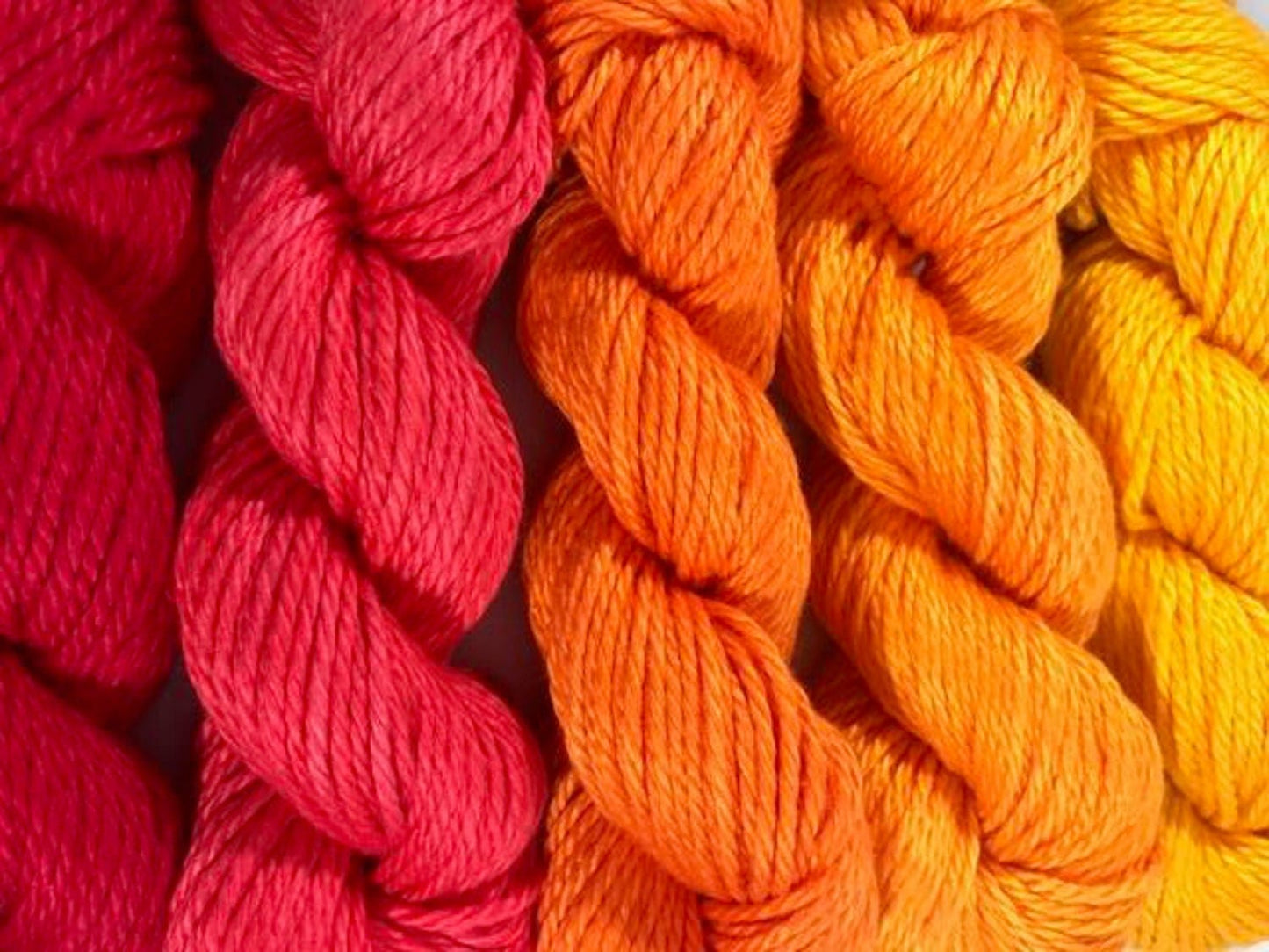 Hand Dyed Yarn - Red Orange Gradient Kit - Semi Solids - Bamboo Cotton - DK Light Worsted - Ultra Soft - Plant Based - Tonals - Indie Dyed