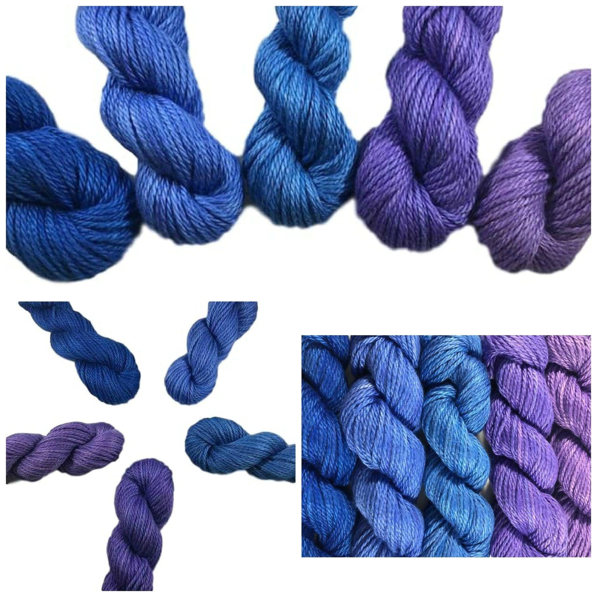 Indie Dyed Yarn Kit - Blue to Purple Gradient - Plant Based - Hand Dyed - Semi Solids - Bamboo Cotton - DK Light Worsted 3 Ply - Vegan