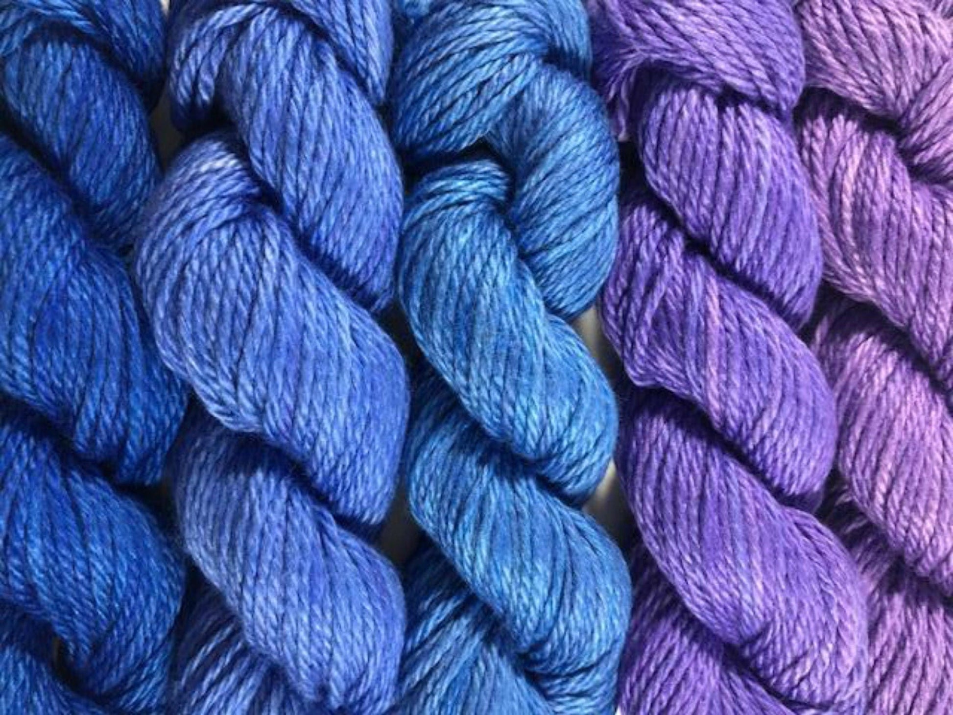 Indie Dyed Yarn Kit - Blue to Purple Gradient - Plant Based - Hand Dyed - Semi Solids - Bamboo Cotton - DK Light Worsted 3 Ply - Vegan