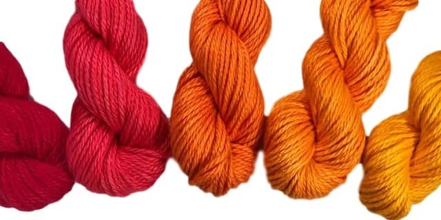 Hand Dyed Yarn - Red Orange Gradient Kit - Semi Solids - Bamboo Cotton - DK Light Worsted - Ultra Soft - Plant Based - Tonals - Indie Dyed