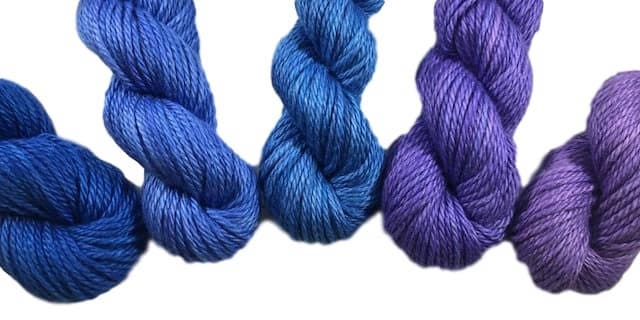 Indie Dyed Yarn Kit - Blue to Purple Gradient - Plant Based - Hand Dyed - Semi Solids - Bamboo Cotton - DK Light Worsted 3 Ply - Vegan