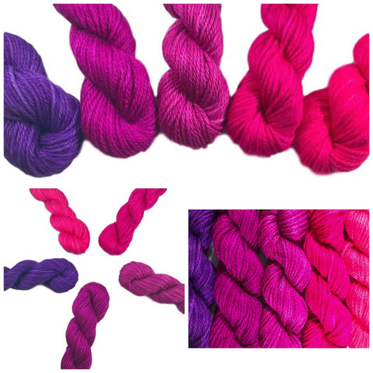 Hand Dyed Vegan Yarn Kit - Pink & Purple Gradient - Bamboo Cotton - DK Light Worsted - 3 Ply Semi Solids - Indie Dyed - Tonal Artisan Yarn