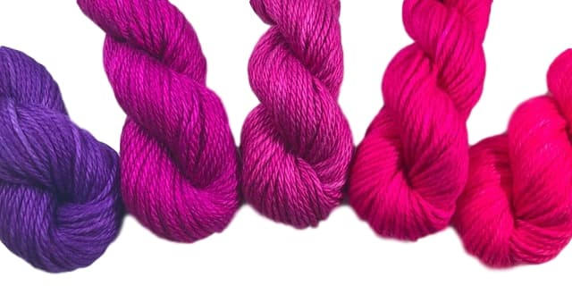 Hand Dyed Vegan Yarn Kit - Pink & Purple Gradient - Bamboo Cotton - DK Light Worsted - 3 Ply Semi Solids - Indie Dyed - Tonal Artisan Yarn