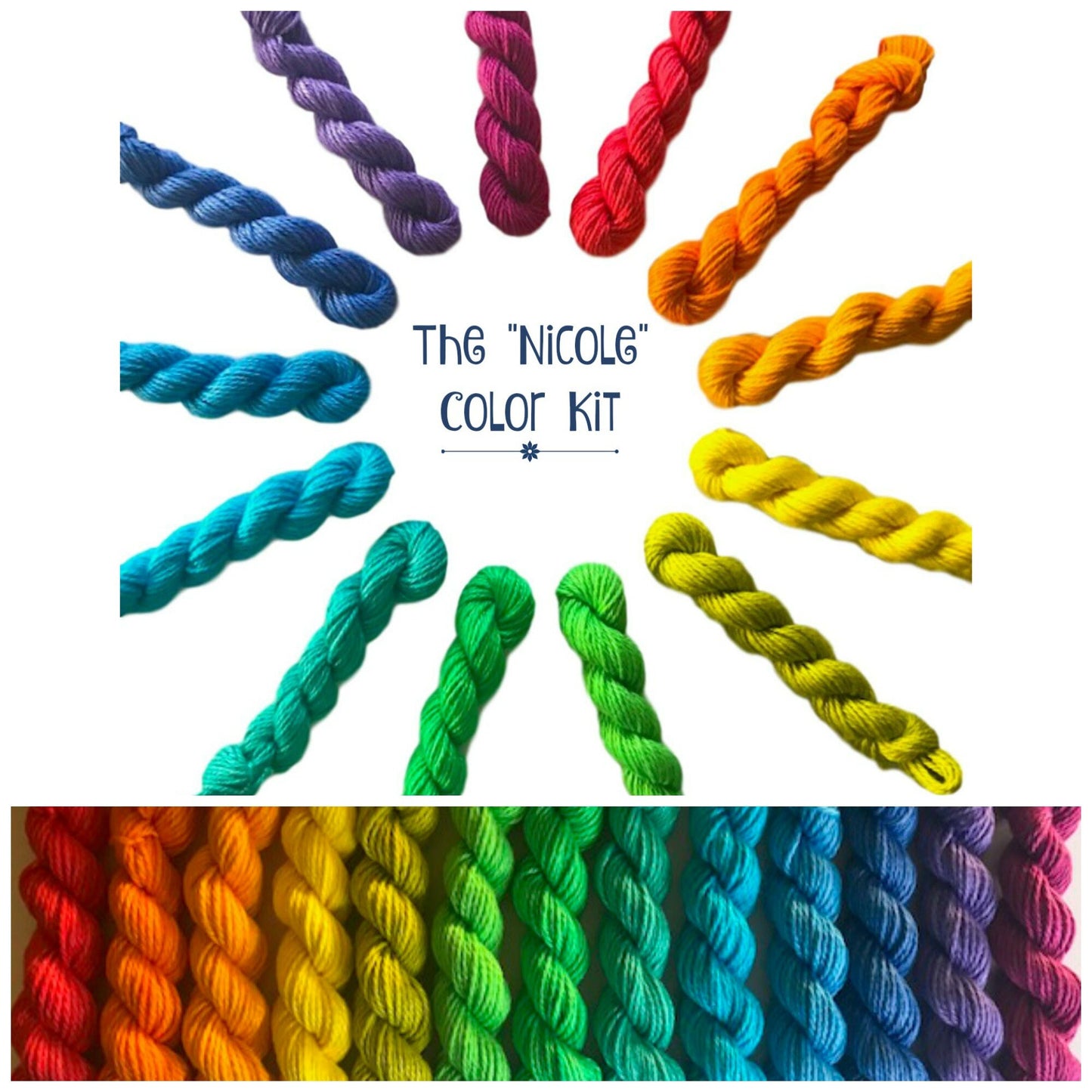 Indie Dyed Yarn Kit - "Nicole" - Bamboo Cotton Rainbow Fiber Set - 13 Bright Colors - DK Light Worsted - Semi Solids / Tonals - Ultra Minis