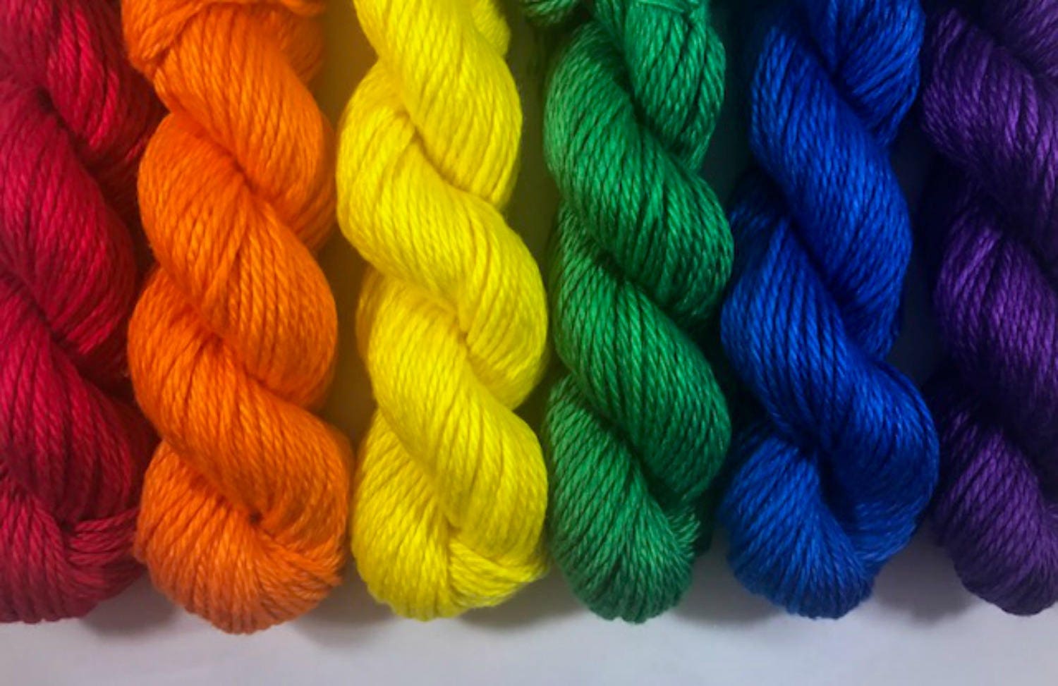 Rainbow Mini Skein Set - Hand Dyed Yarn - Semi Solid Tonal Fiber - Indie Dyed - 6 Colors - Vegan Artisan Yarn - Bamboo Cotton - Ultra Soft