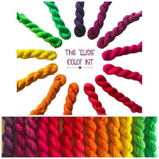 Vegan Yarn Kit - "Elise" - Hand Dyed Fiber - 13 Rainbow Colors - Bamboo Cotton - DK Light Worsted - Gradient Ultra Minis - 25 Yds Each