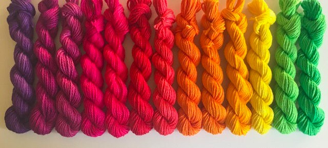 Vegan Yarn Kit - "Elise" - Hand Dyed Fiber - 13 Rainbow Colors - Bamboo Cotton - DK Light Worsted - Gradient Ultra Minis - 25 Yds Each