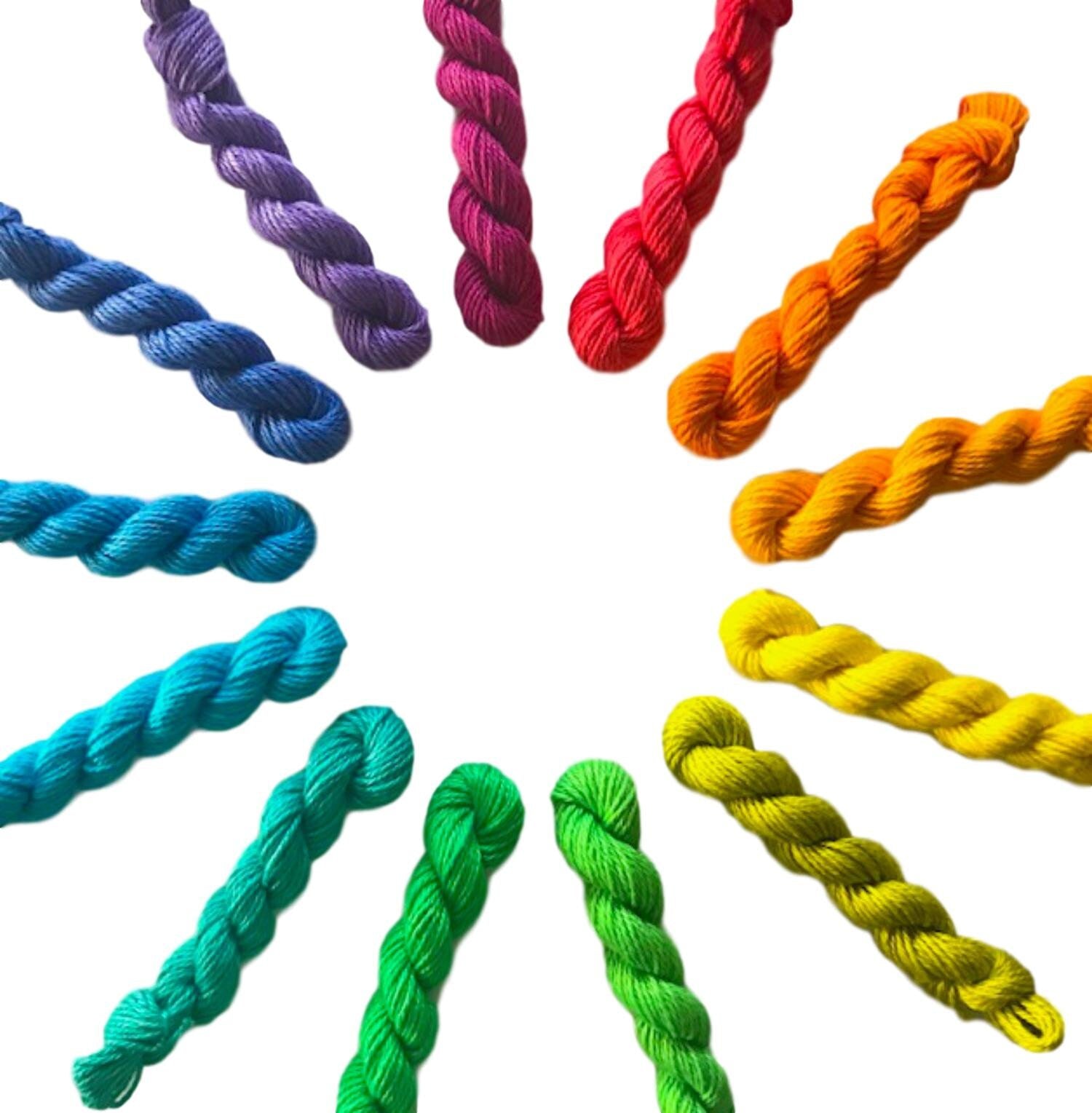 Indie Dyed Yarn Kit - "Nicole" - Bamboo Cotton Rainbow Fiber Set - 13 Bright Colors - DK Light Worsted - Semi Solids / Tonals - Ultra Minis