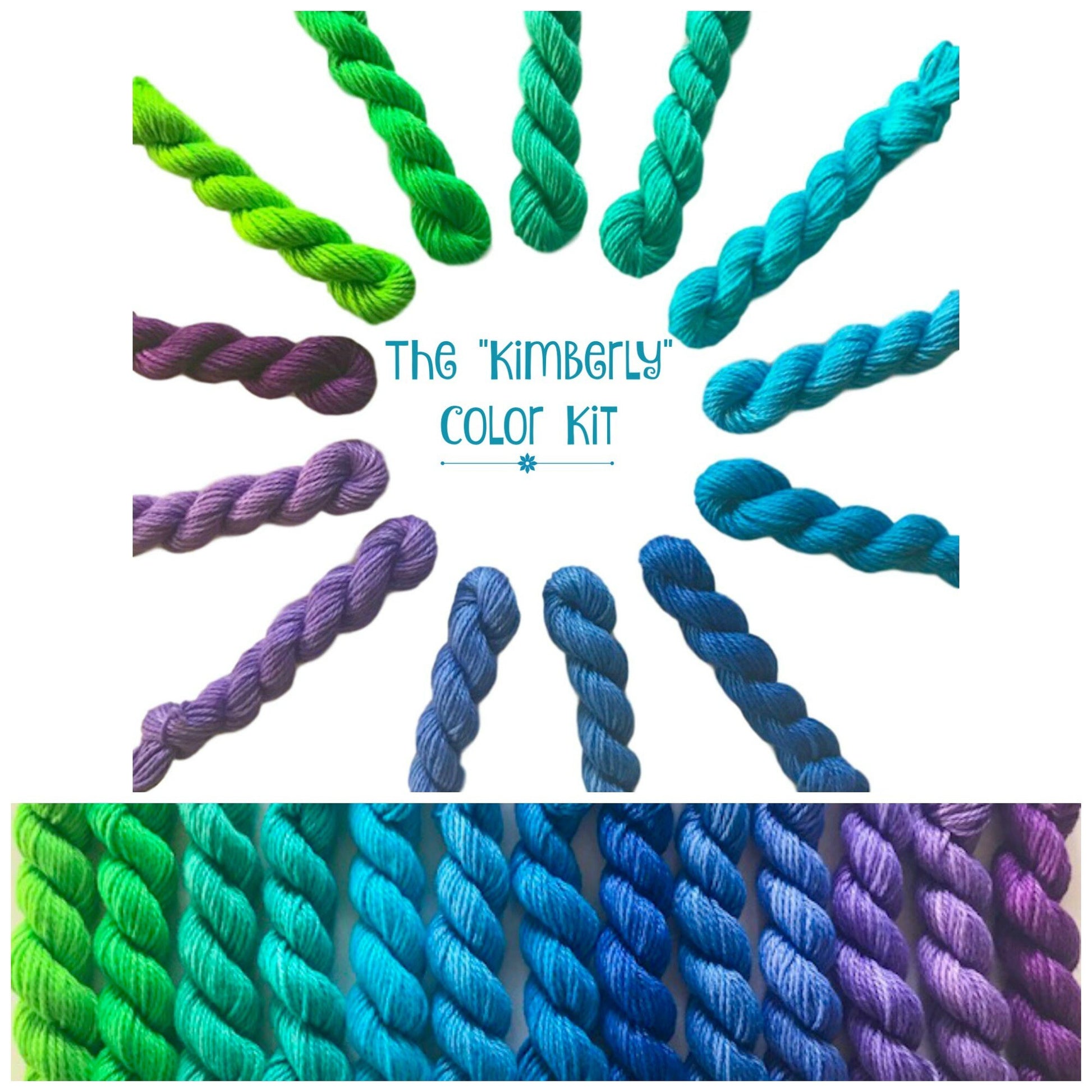 Vegan Yarn Kit - "Kimberly" - Hand Dyed Bamboo Cotton - DK Light Worsted - Gradient & Ombre - Soft 3 Ply Baby Fiber - Indie Dyed Ultra Minis