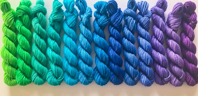 Vegan Yarn Kit - "Kimberly" - Hand Dyed Bamboo Cotton - DK Light Worsted - Gradient & Ombre - Soft 3 Ply Baby Fiber - Indie Dyed Ultra Minis