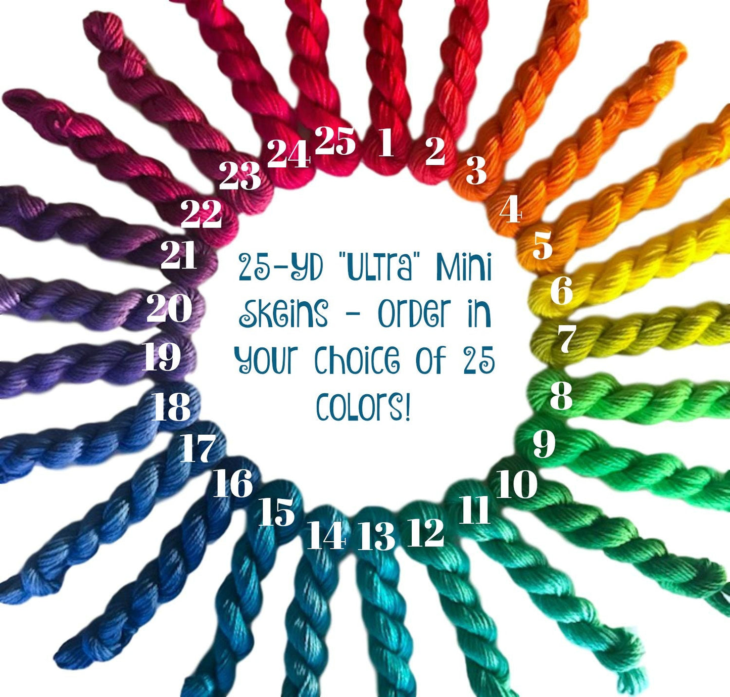 Hand Dyed "Ultra" Mini Skeins (25 yds) - Semi Solid Yarn - Bamboo Cotton - DK Light Worsted - 25 Vibrant Colors - Vegan Artisan Yarn - 3 Ply