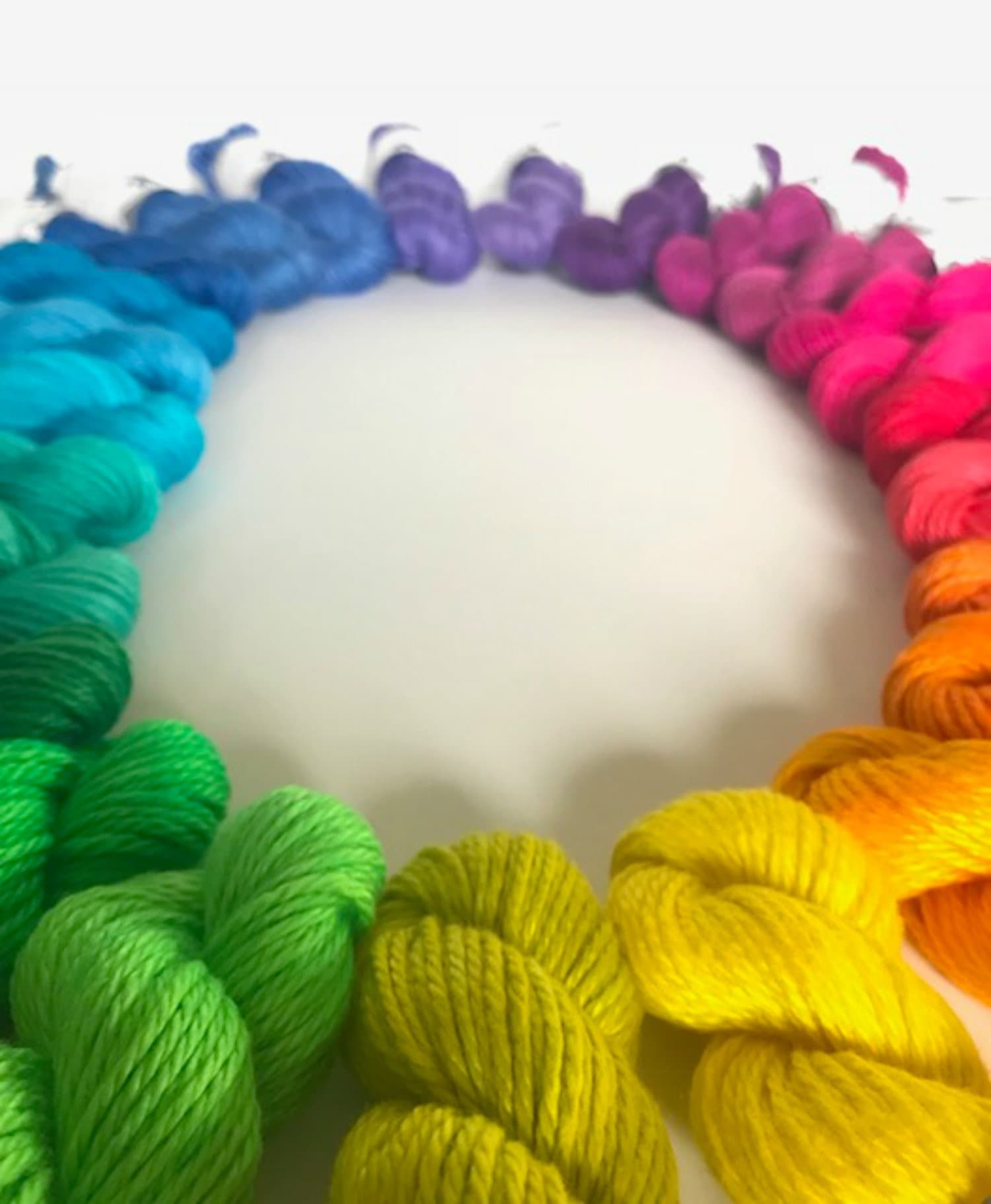 Rainbow Yarn Kit - 25 Mini Skeins - Fiber Gift Set - Hand Dyed Bamboo Cotton Yarn - 25 Skeins and Colors - Temperature Blanket Kit - Vegan