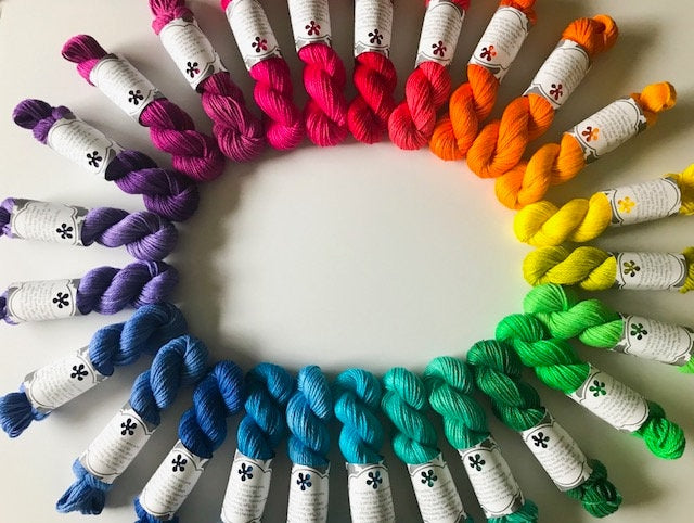 Rainbow Yarn Kit - 25 Mini Skeins - Fiber Gift Set - Hand Dyed Bamboo Cotton Yarn - 25 Skeins and Colors - Temperature Blanket Kit - Vegan