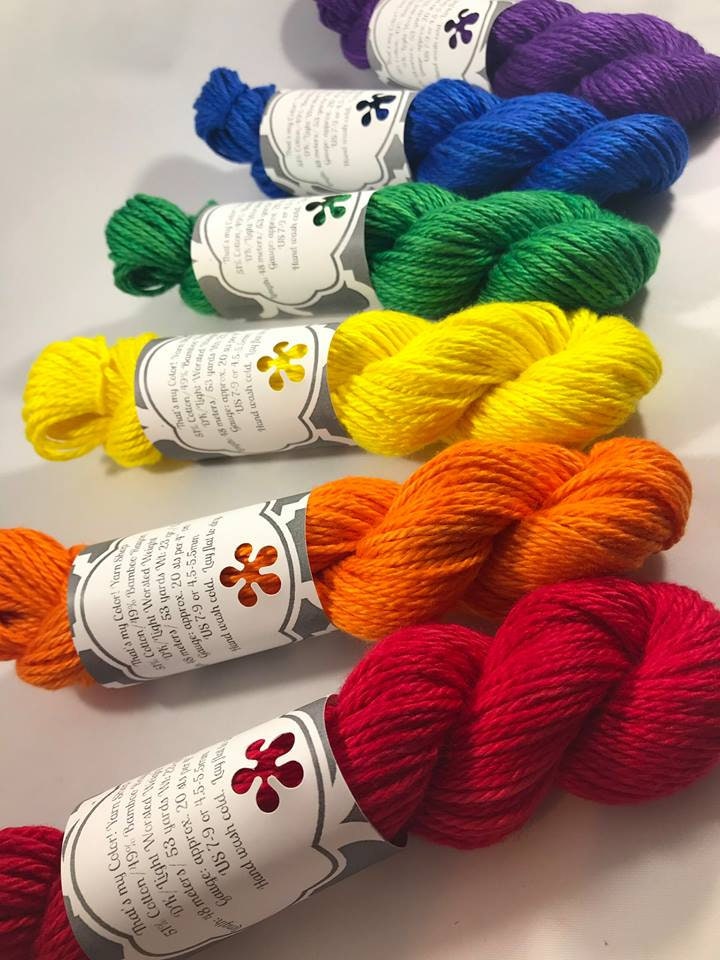 Rainbow Mini Skein Set - Hand Dyed Yarn - Semi Solid Tonal Fiber - Indie Dyed - 6 Colors - Vegan Artisan Yarn - Bamboo Cotton - Ultra Soft
