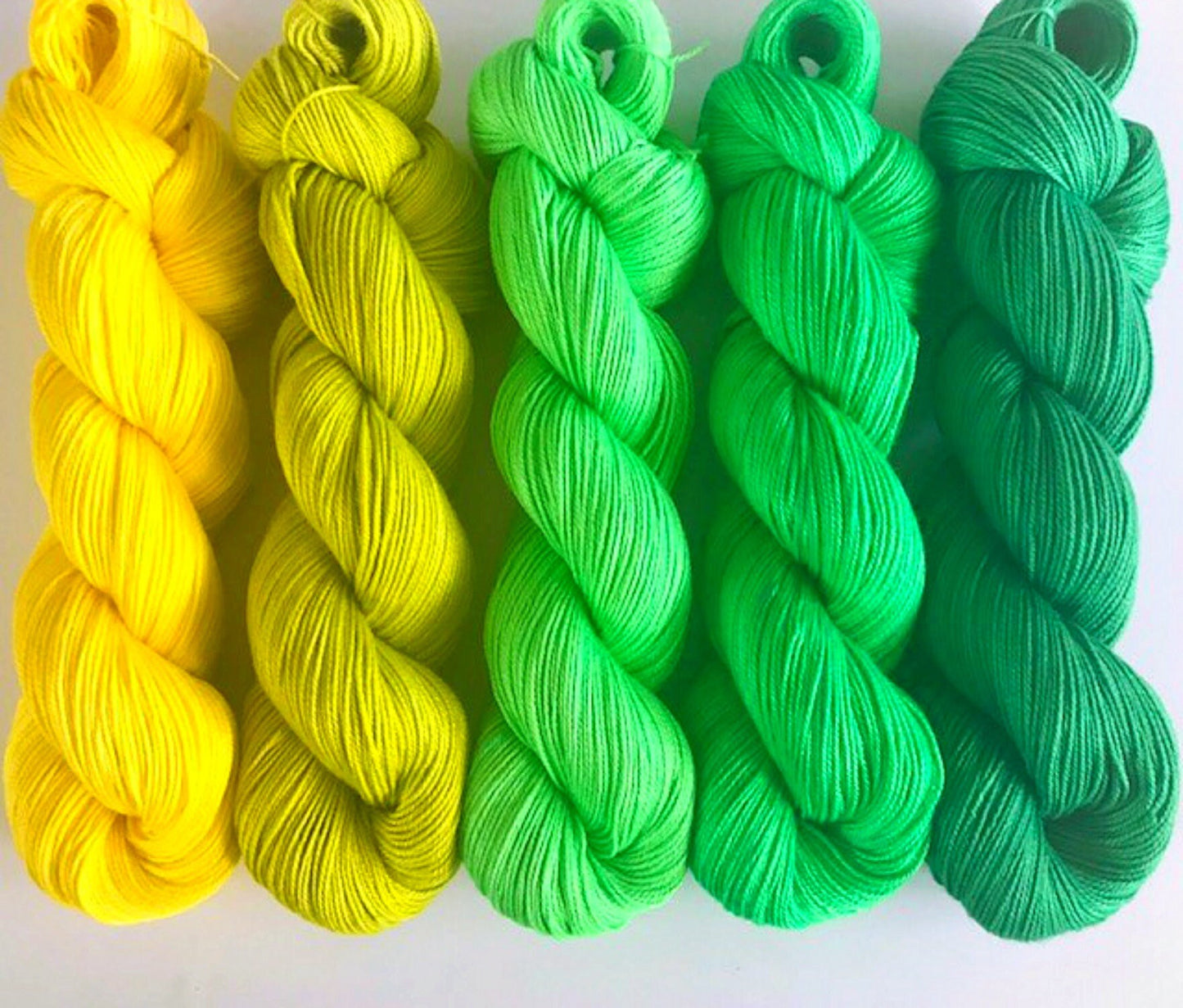 Vegan Yarn Kit - Hand Dyed - Yellow and Green Gradient - Bamboo Cotton - Fingering / Sock Weight - Semi Solids - Tonal Artisan Fiber Kit