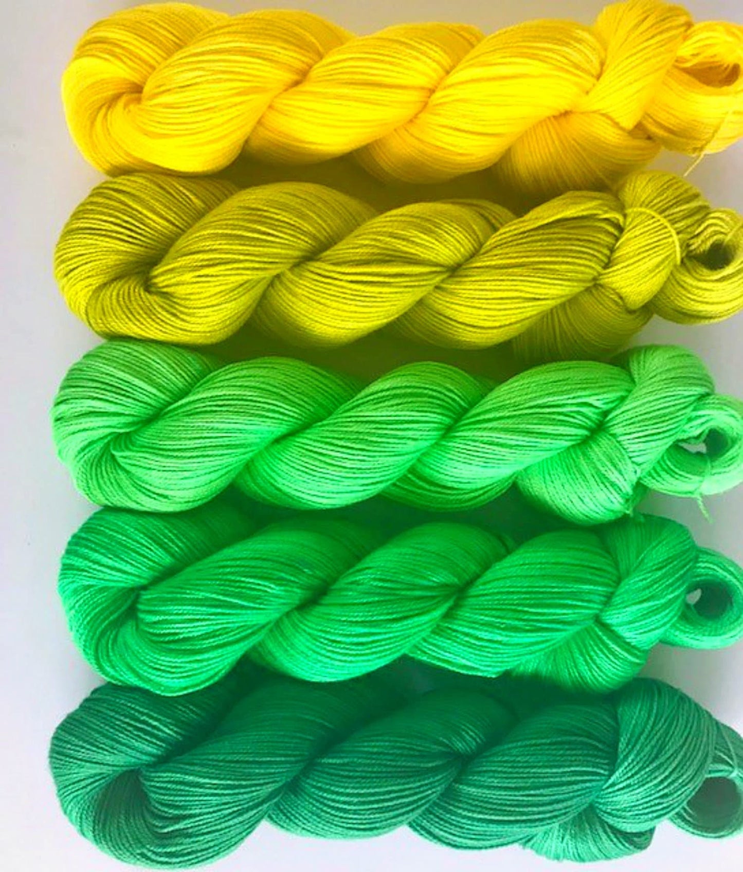 Vegan Yarn Kit - Hand Dyed - Yellow and Green Gradient - Bamboo Cotton - Fingering / Sock Weight - Semi Solids - Tonal Artisan Fiber Kit