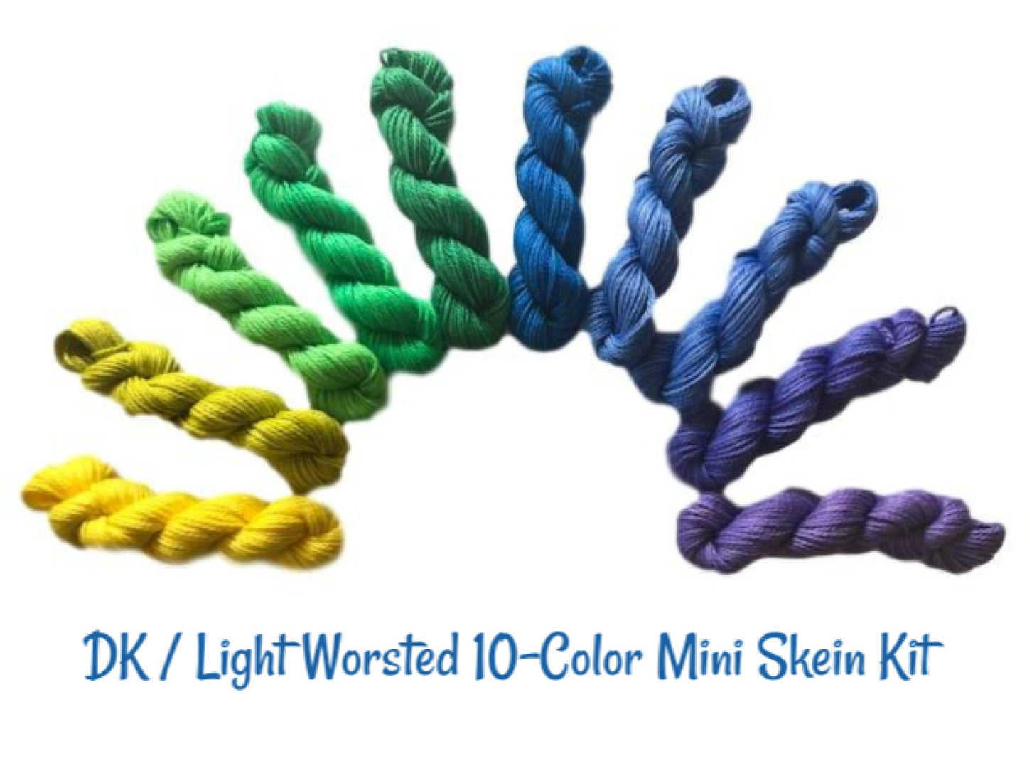 Vegan Yarn Kit - Hand Dyed - DK / Light Worsted - 10 Mini Skeins - Bamboo Cotton Soft Baby Yarn - 3 Ply Artisan Fiber - Semi Solid Gradient