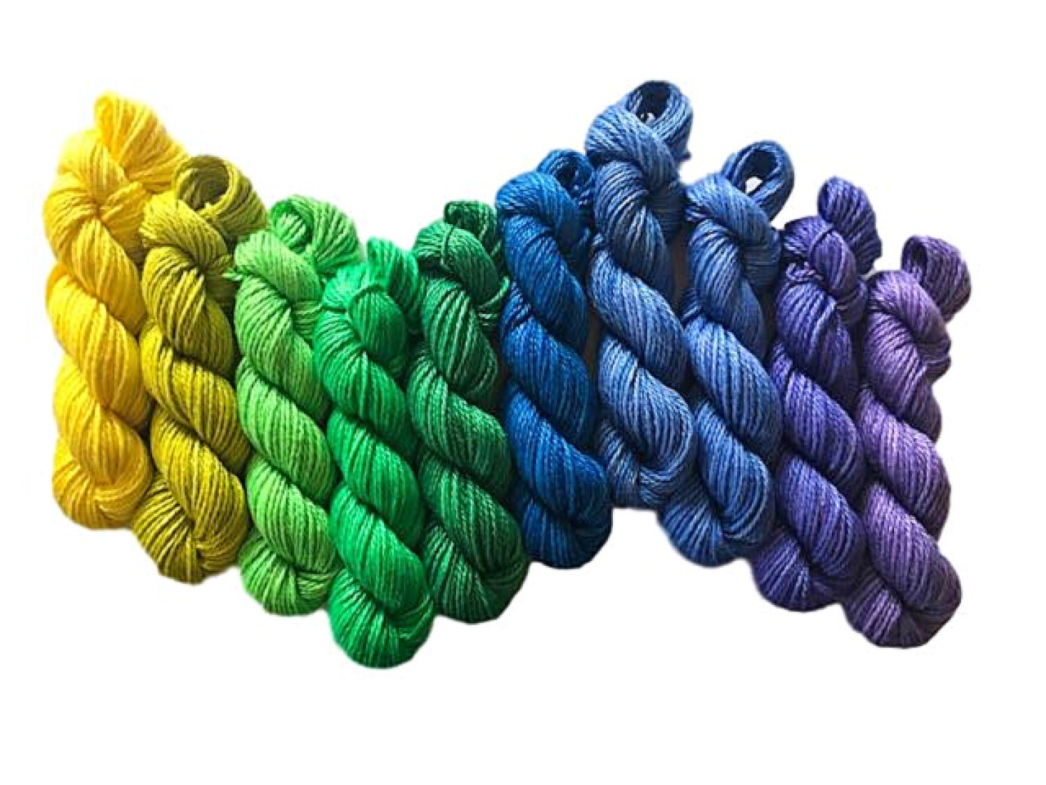 Vegan Yarn Kit - Hand Dyed - DK / Light Worsted - 10 Mini Skeins - Bamboo Cotton Soft Baby Yarn - 3 Ply Artisan Fiber - Semi Solid Gradient