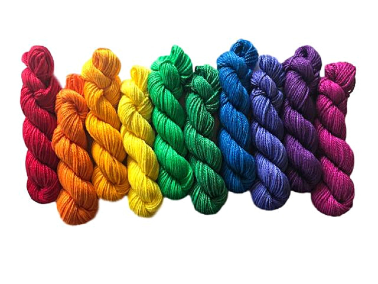 Vegan Yarn Kit - Hand Dyed Rainbow Fiber Set - DK / Light Worsted Bamboo Cotton Semi Solids - (10) 53 yd skeins - 3 Ply Artisan Baby Yarn