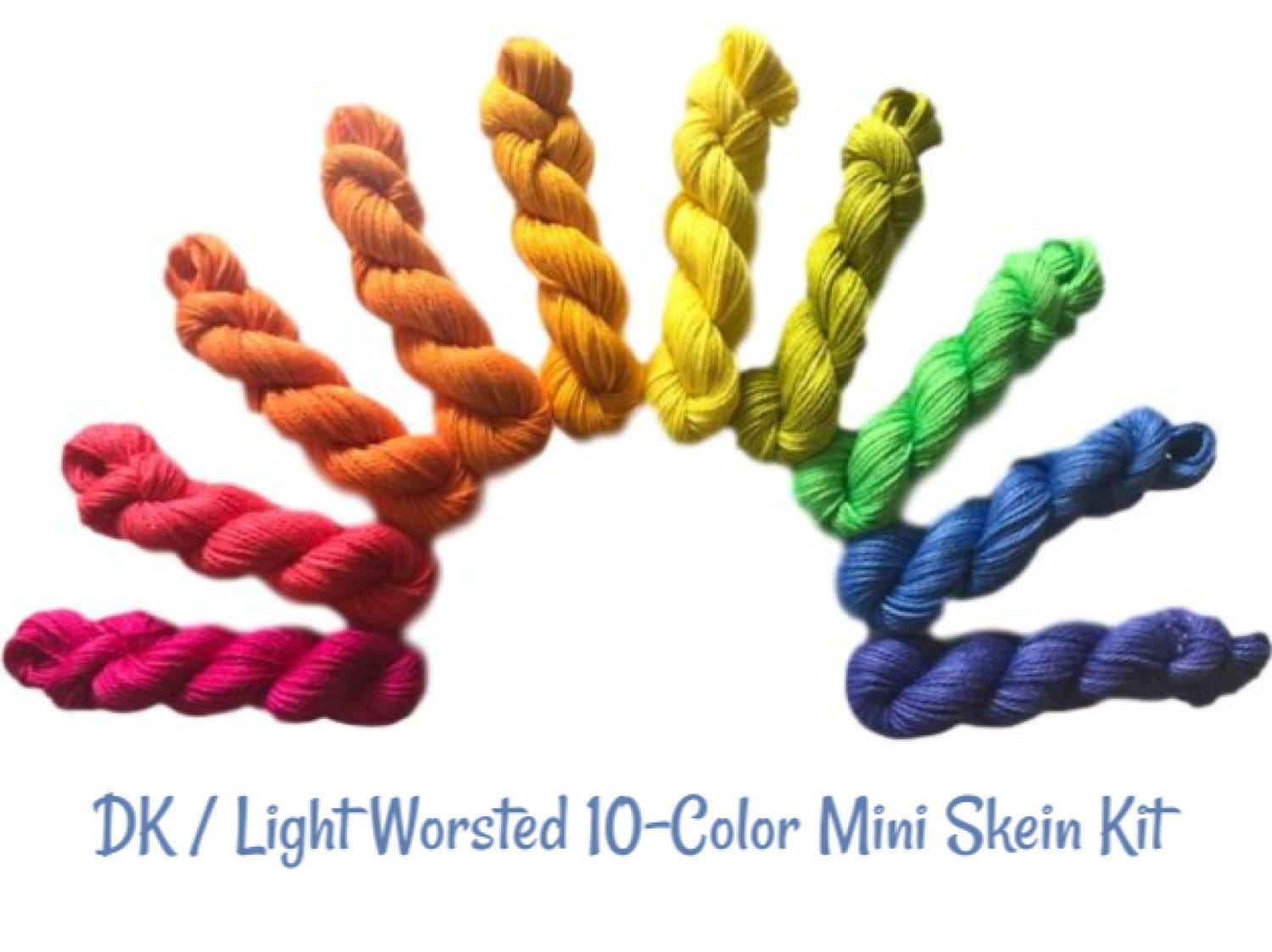 Rainbow Yarn Kit - Vegan / Hand Dyed - (10) 53 yd Mini Skeins - Bamboo Cotton DK - 3 Ply Baby Soft Yarn - Semi Solid / Tonal Artisan Fiber