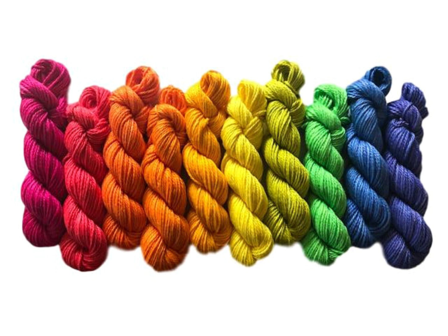 Rainbow Yarn Kit - Vegan / Hand Dyed - (10) 53 yd Mini Skeins - Bamboo Cotton DK - 3 Ply Baby Soft Yarn - Semi Solid / Tonal Artisan Fiber