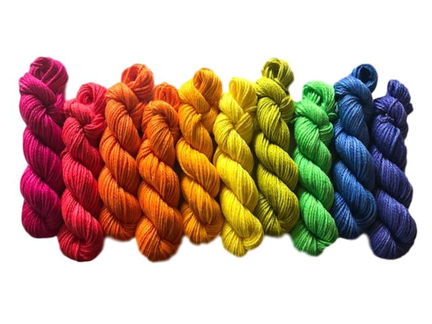 Rainbow Yarn Kit - Vegan / Hand Dyed - (10) 53 yd Mini Skeins - Bamboo Cotton DK - 3 Ply Baby Soft Yarn - Semi Solid / Tonal Artisan Fiber