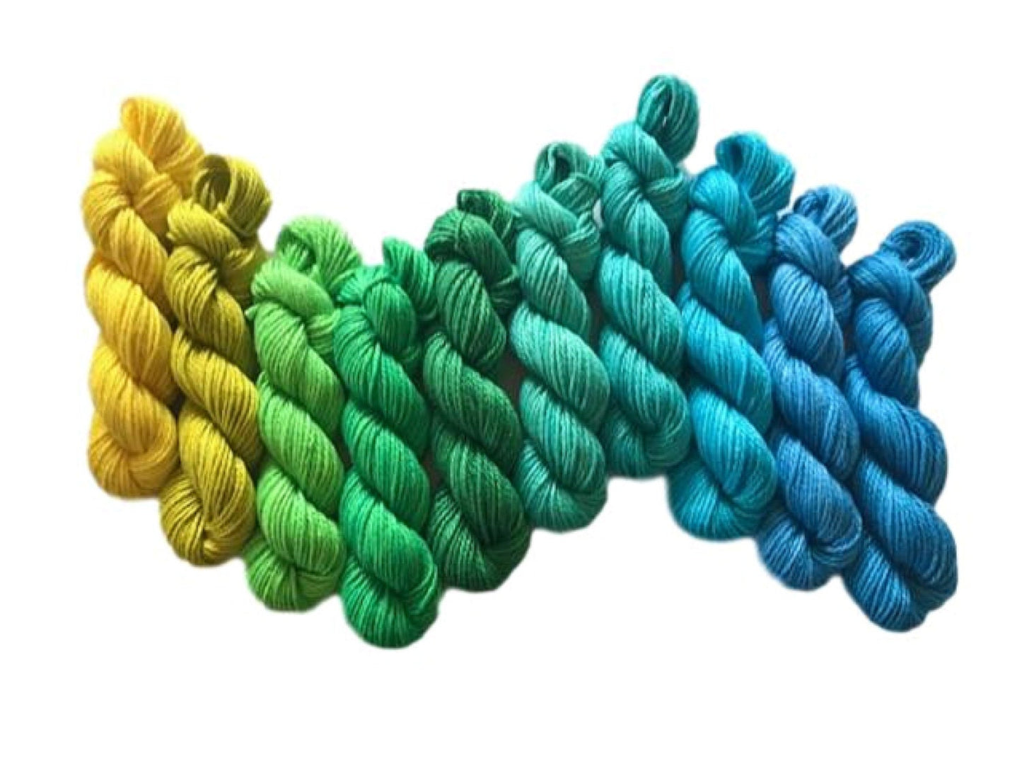 Hand Dyed Vegan Yarn Kit - 10 Mini (53 yd) Skeins - Bamboo Cotton Semi Solids / Tonals - DK Light Worsted - Indie Dyed Artisan Fiber - 3 Ply