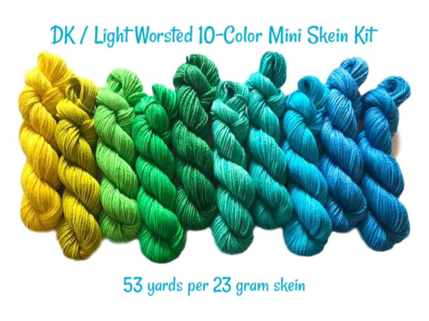Hand Dyed Vegan Yarn Kit - 10 Mini (53 yd) Skeins - Bamboo Cotton Semi Solids / Tonals - DK Light Worsted - Indie Dyed Artisan Fiber - 3 Ply