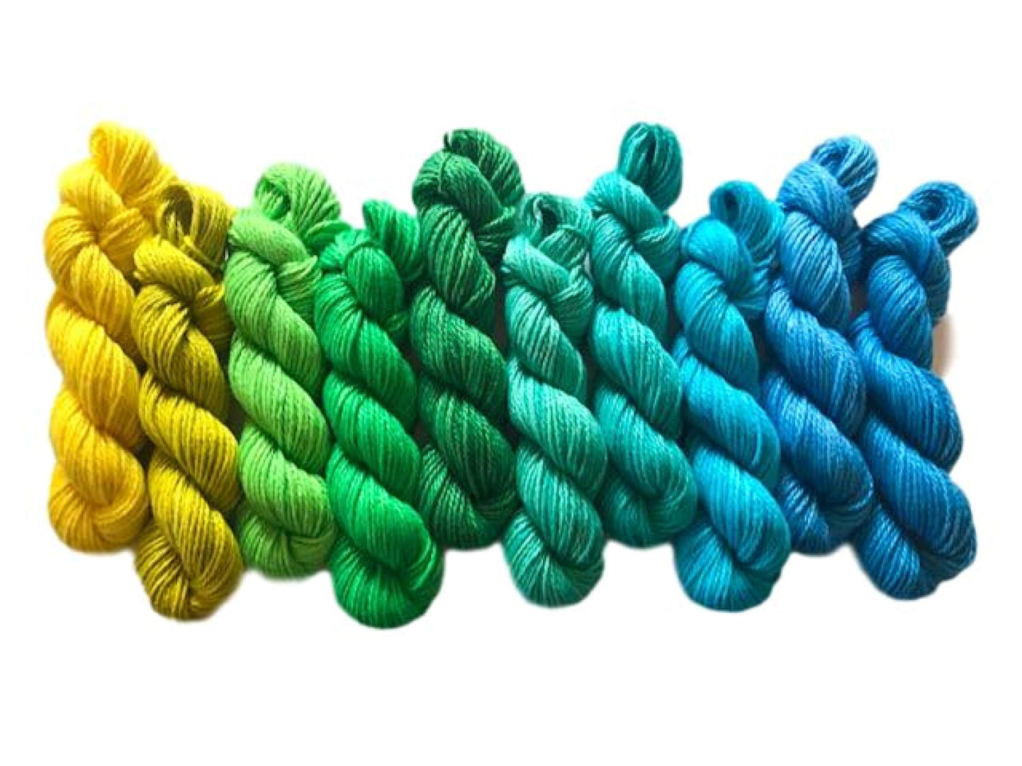 Hand Dyed Vegan Yarn Kit - 10 Mini (53 yd) Skeins - Bamboo Cotton Semi Solids / Tonals - DK Light Worsted - Indie Dyed Artisan Fiber - 3 Ply