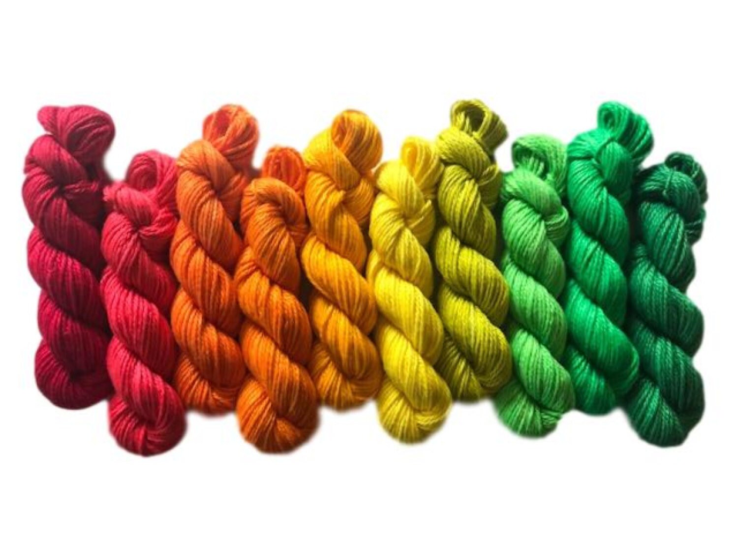 Hand Dyed Rainbow Fiber Set - Vegan (Bamboo Cotton) - Ten 53 yd DK / Light Worsted Mini Skeins - Semi Solids / Tonals - 3 Ply Baby / Sport