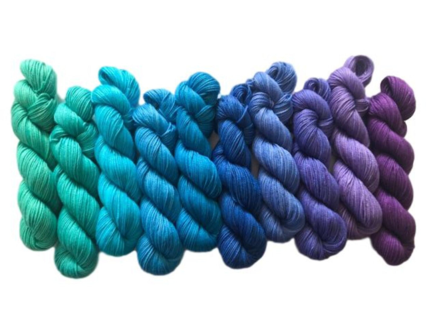 Hand Dyed Vegan Yarn Kit - Fingering / Sock Weight Bamboo Cotton - Teal Blue Purple Gradient - Semi Solid Crochet and Knitting Thread 3 Ply