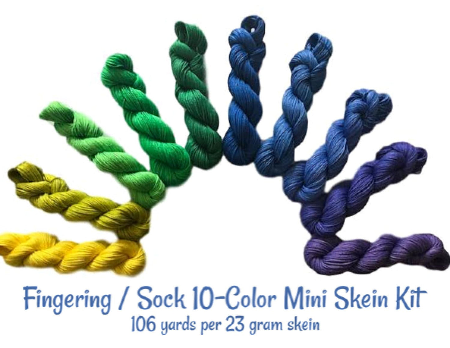 Vegan Gradient Yarn Kit - Hand Dyed Fingering / Sock Weight Mini Skeins - 10 Semi Solids / Tonals - Bamboo Cotton Artisan 3 Ply Thread Kit