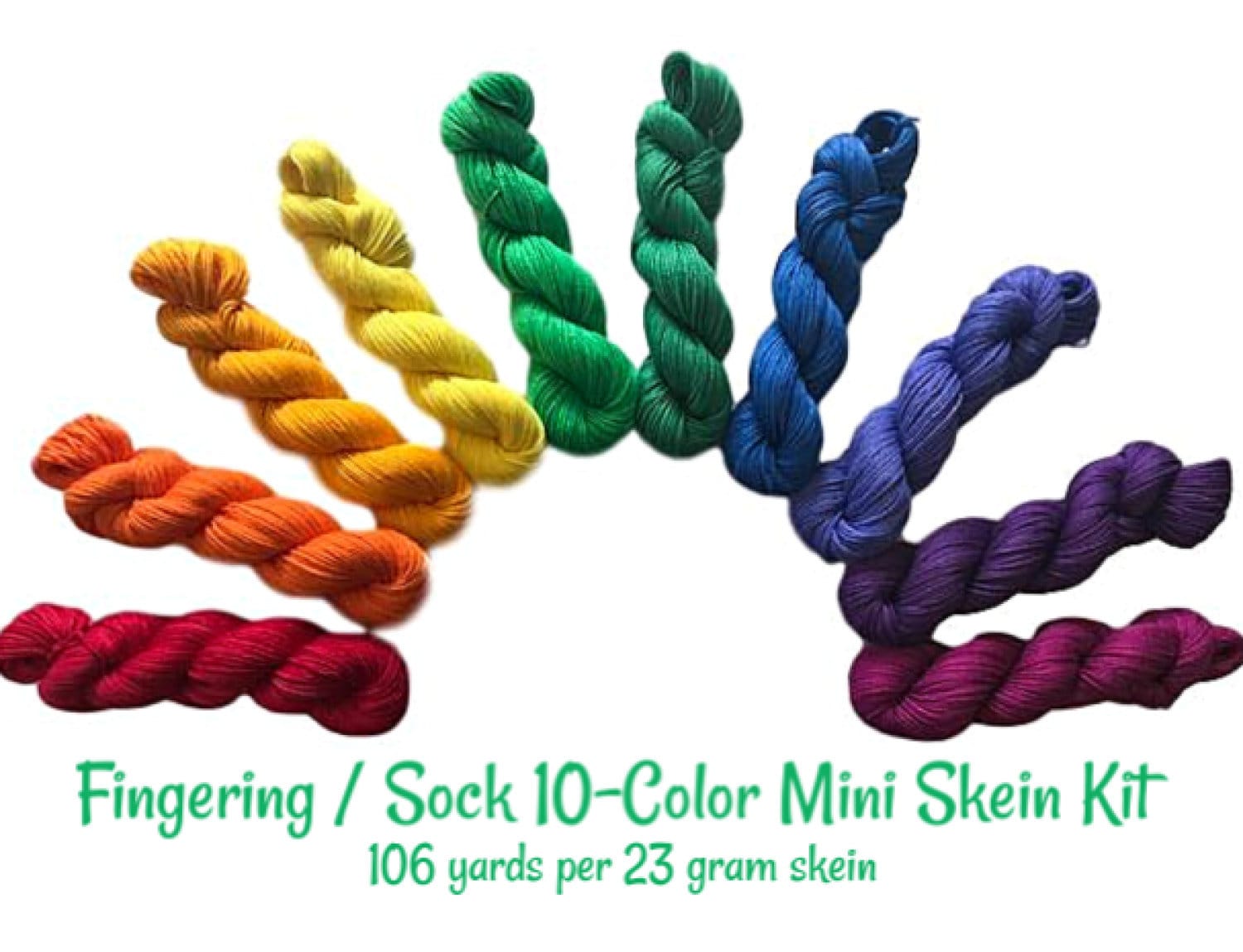 Rainbow Hand Dyed Yarn Kit - Vegan Fiber (Bamboo Cotton) - Fingering Wt Mini Skeins - Indie Dyed Artisan 3 Ply Fiber - Semi Solids & Tonals