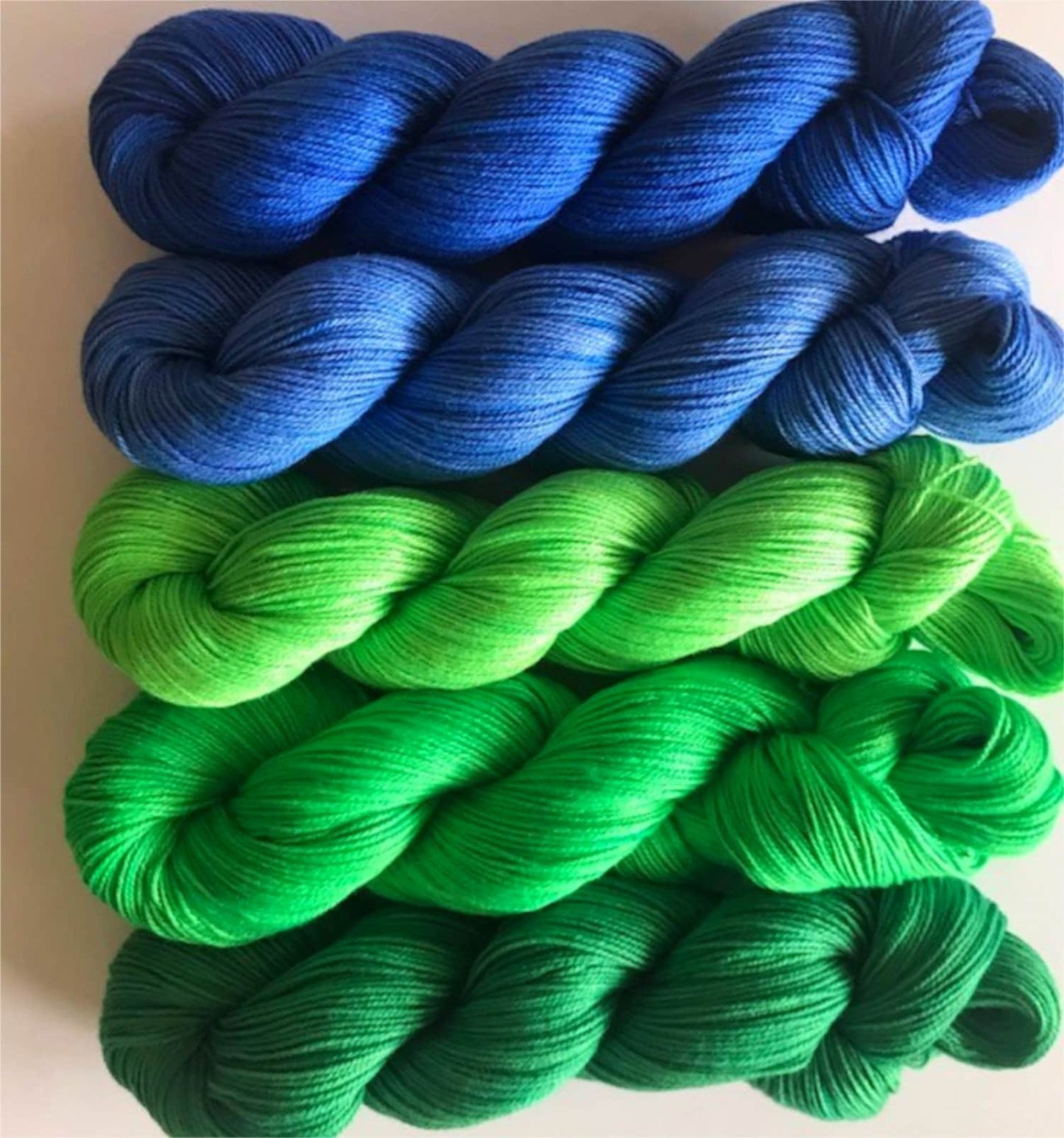 Vegan Yarn Kit - Hand Dyed - Green and Blue Gradient - Sock / Fingering Weight - (5) 320 yd Skeins - Bamboo Cotton Semi Solids / Tonals