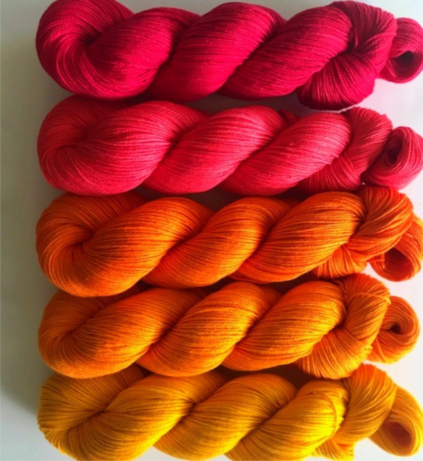 Vegan Yarn Kit - Hand Dyed Red and Orange Gradient - Sock / Fingering Weight - Bamboo Cotton Blend - Artisan Tonal Yarn - Indie Dyed Fiber
