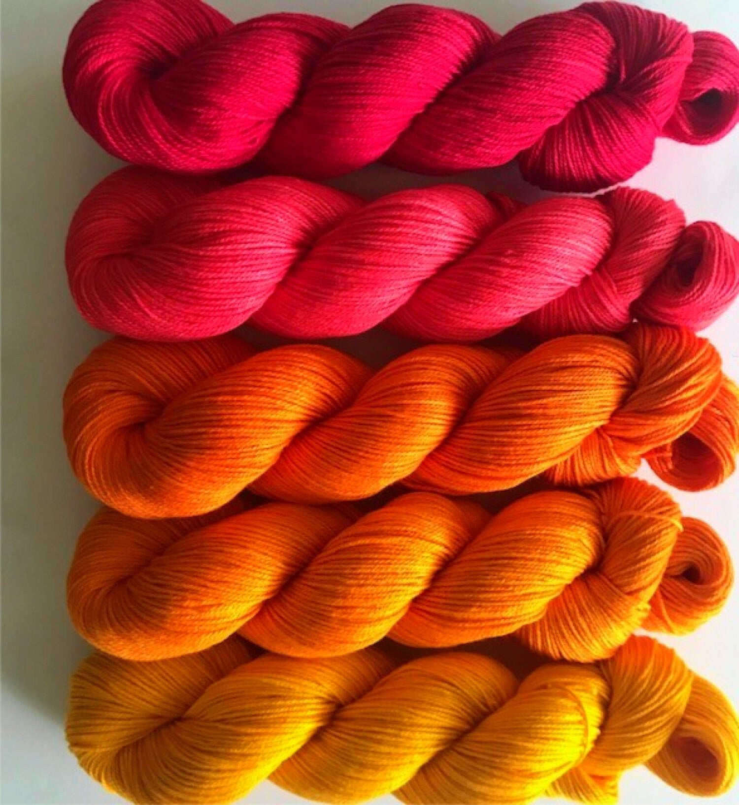 Vegan Yarn Kit - Hand Dyed Red and Orange Gradient - Sock / Fingering Weight - Bamboo Cotton Blend - Artisan Tonal Yarn - Indie Dyed Fiber