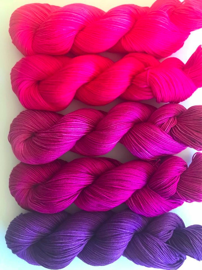Hand Dyed Vegan Yarn Kits - Fingering / Sock Weight Bamboo Cotton Base - Choose Your Colors - 320 Yds/Hank - 1600 Yds/Kit - Indie Dyed Fiber