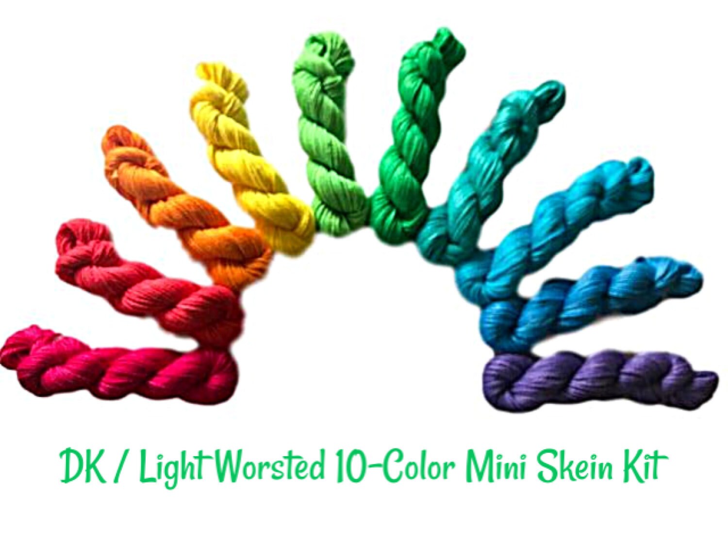 Rainbow Vegan Yarn Kit - DK Hand Dyed Semi Solid Mini Skeins - 10 Colors (53 yd skeins) - Bamboo Cotton Artisan Tonal Yarn - 3 Ply Sport Wt