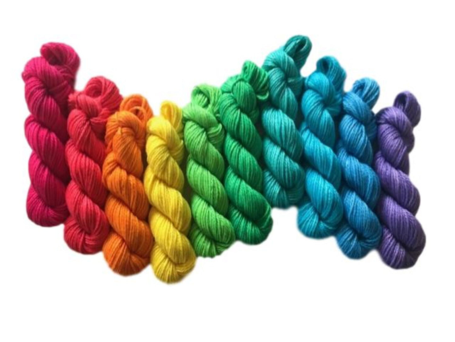 Rainbow Vegan Yarn Kit - DK Hand Dyed Semi Solid Mini Skeins - 10 Colors (53 yd skeins) - Bamboo Cotton Artisan Tonal Yarn - 3 Ply Sport Wt