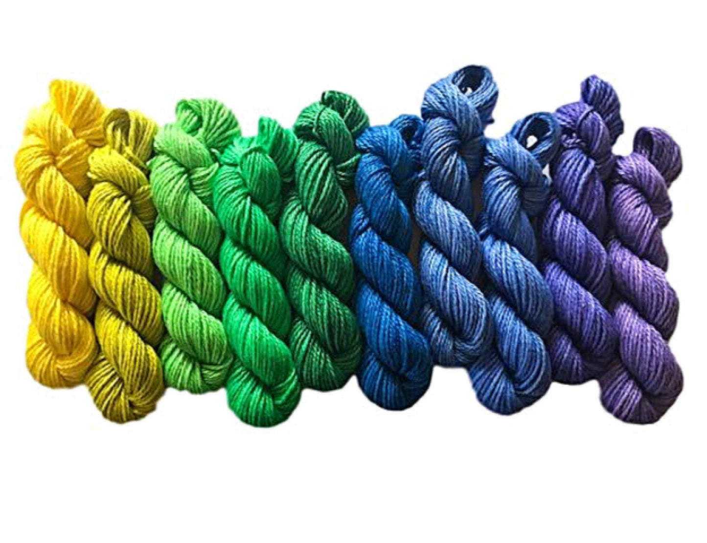 Vegan Yarn Kit - Hand Dyed - DK / Light Worsted - 10 Mini Skeins - Bamboo Cotton Soft Baby Yarn - 3 Ply Artisan Fiber - Semi Solid Gradient