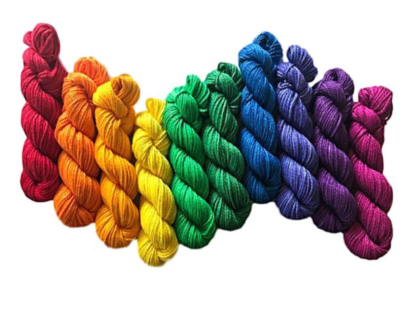 Vegan Yarn Kit - Hand Dyed Rainbow Fiber Set - DK / Light Worsted Bamboo Cotton Semi Solids - (10) 53 yd skeins - 3 Ply Artisan Baby Yarn
