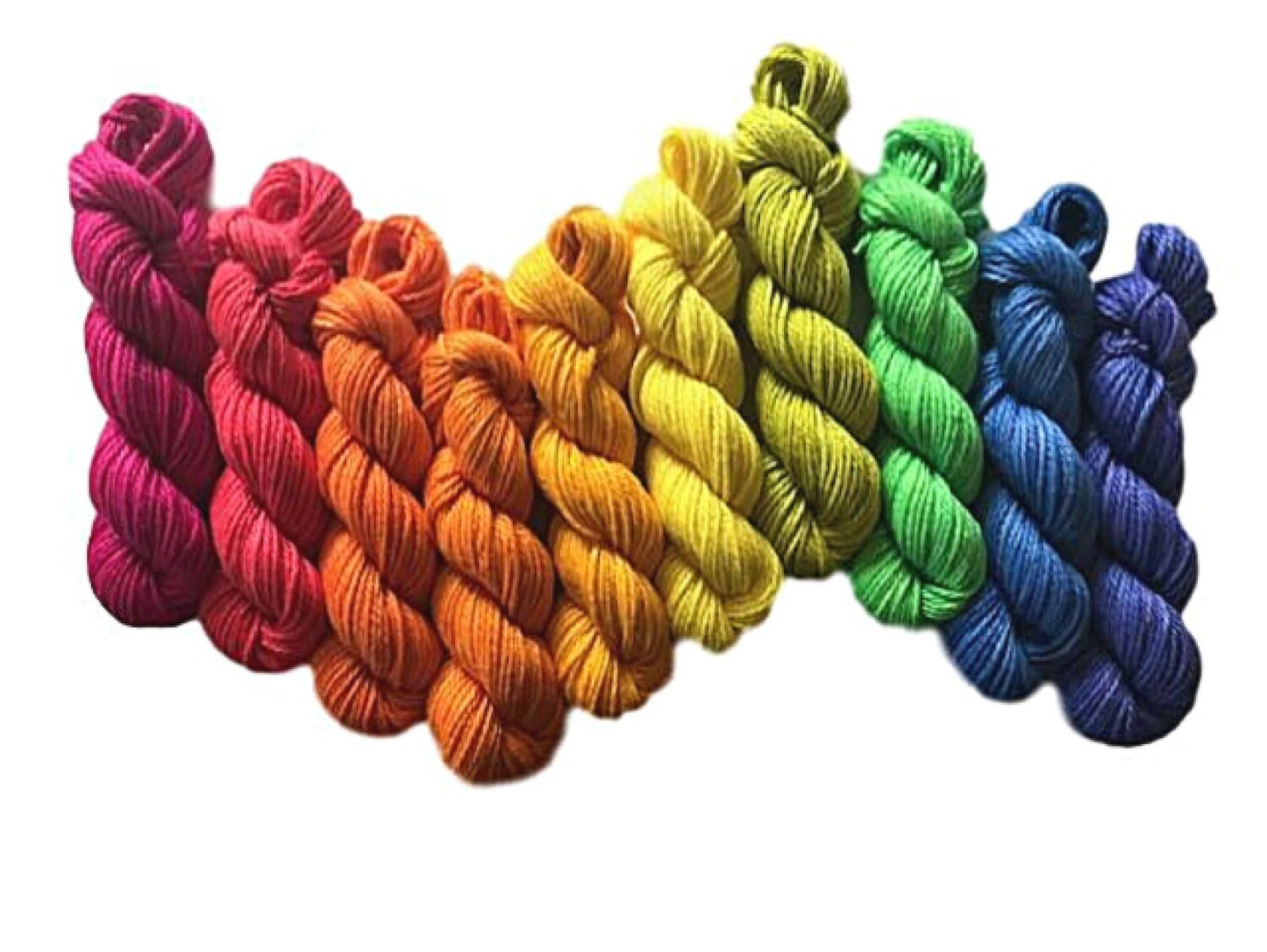 Rainbow Yarn Kit - Vegan / Hand Dyed - (10) 53 yd Mini Skeins - Bamboo Cotton DK - 3 Ply Baby Soft Yarn - Semi Solid / Tonal Artisan Fiber