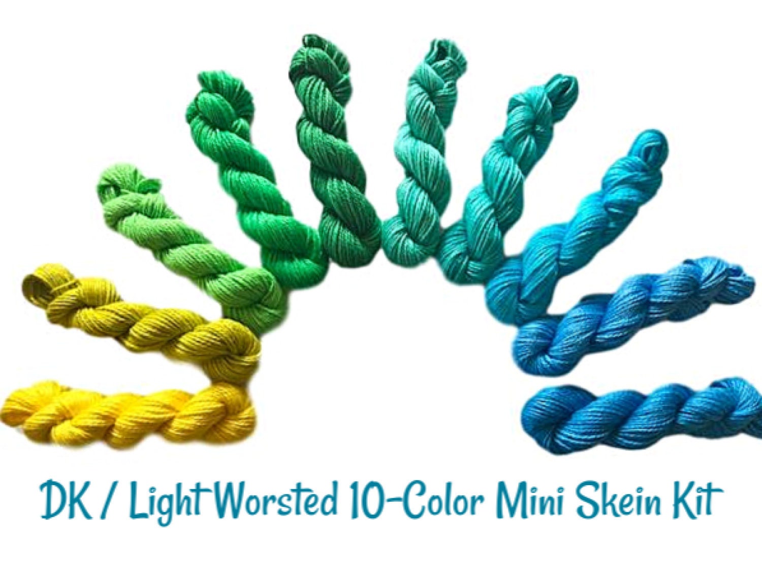 Hand Dyed Vegan Yarn Kit - 10 Mini (53 yd) Skeins - Bamboo Cotton Semi Solids / Tonals - DK Light Worsted - Indie Dyed Artisan Fiber - 3 Ply