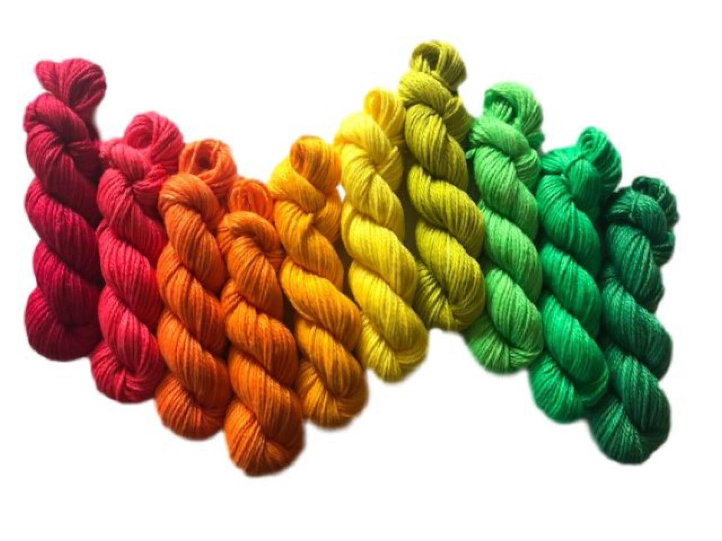 Hand Dyed Rainbow Fiber Set - Vegan (Bamboo Cotton) - Ten 53 yd DK / Light Worsted Mini Skeins - Semi Solids / Tonals - 3 Ply Baby / Sport