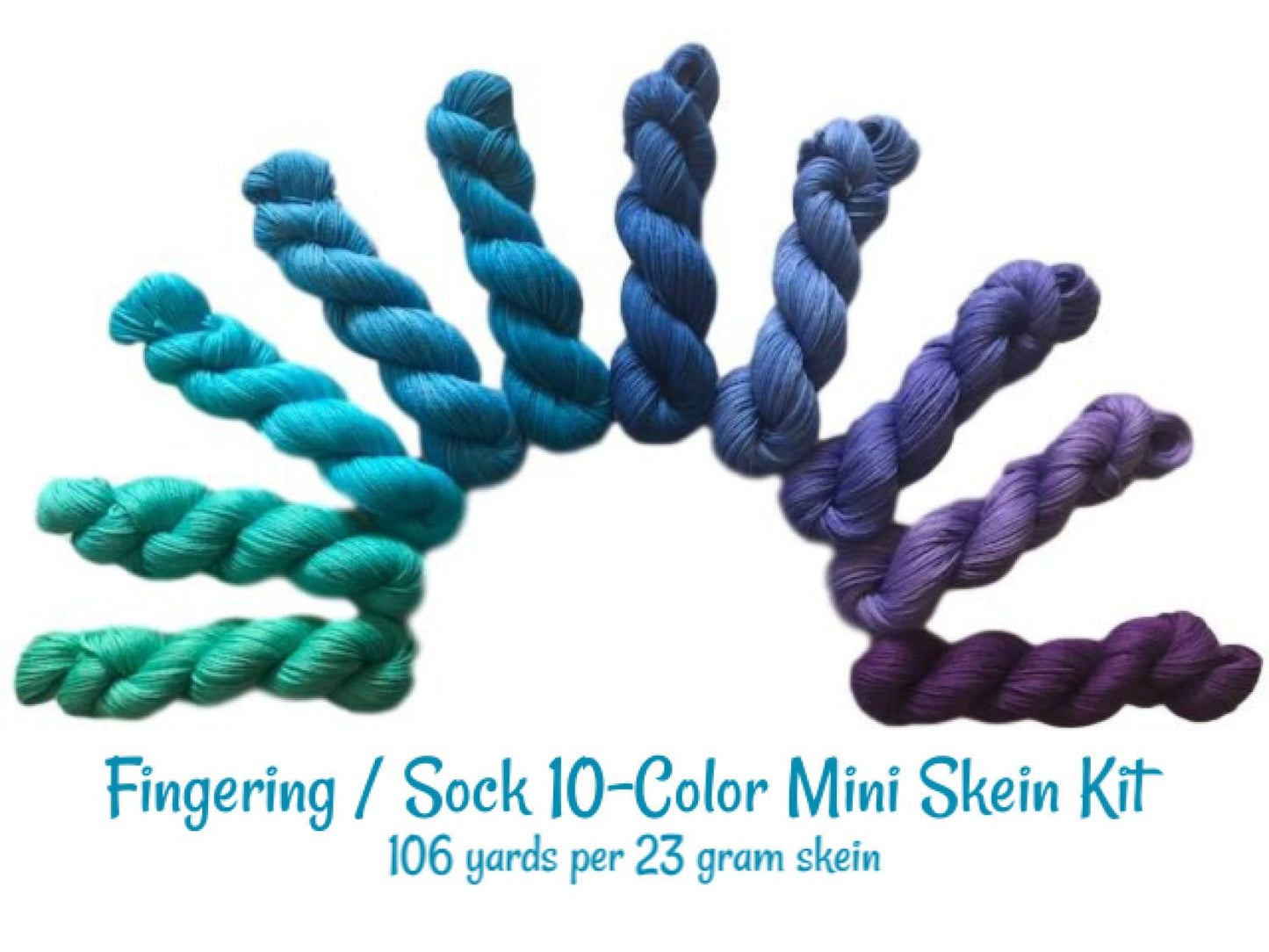 Hand Dyed Vegan Yarn Kit - Fingering / Sock Weight Bamboo Cotton - Teal Blue Purple Gradient - Semi Solid Crochet and Knitting Thread 3 Ply