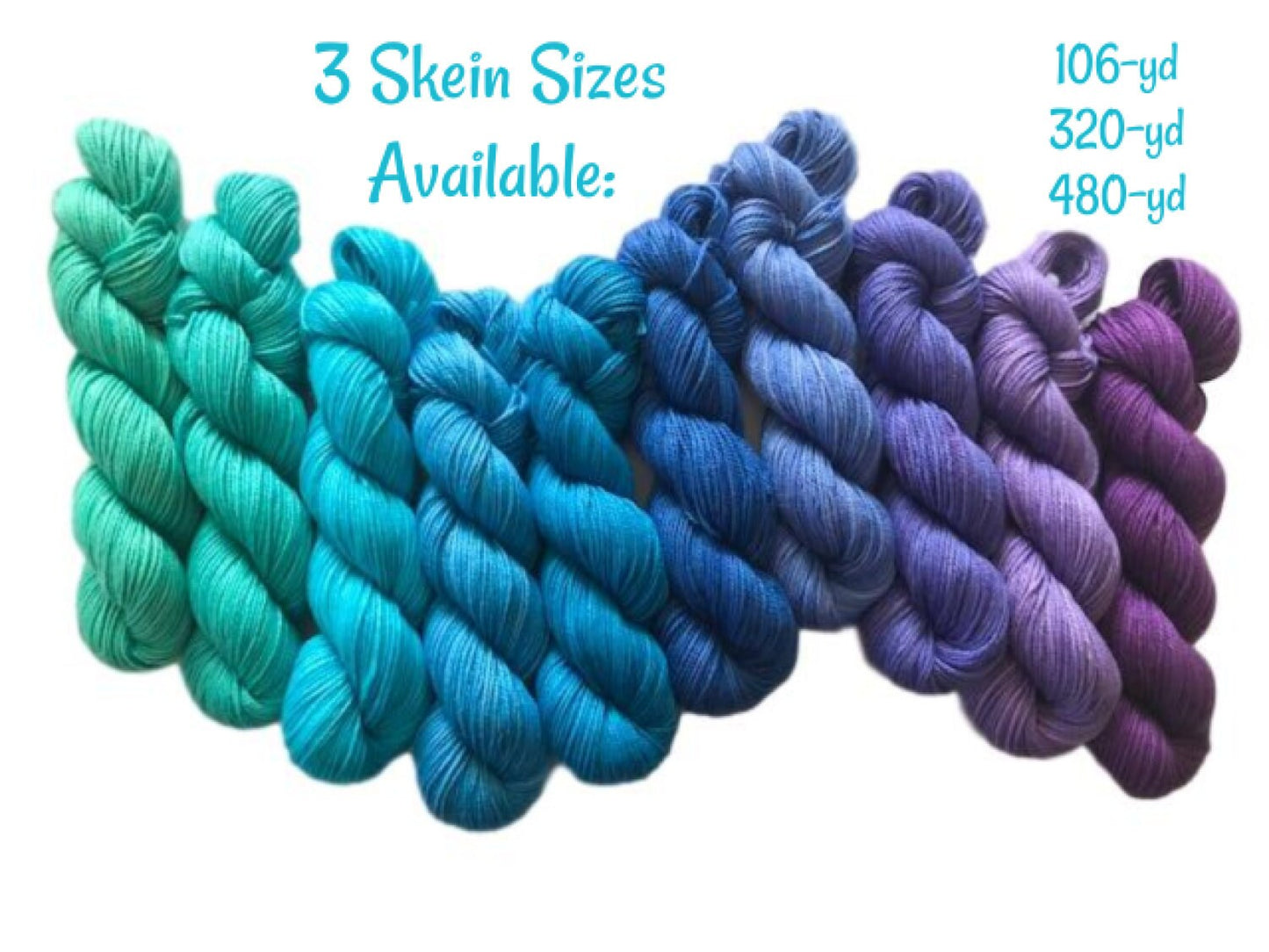 Hand Dyed Vegan Yarn Kit - Fingering / Sock Weight Bamboo Cotton - Teal Blue Purple Gradient - Semi Solid Crochet and Knitting Thread 3 Ply