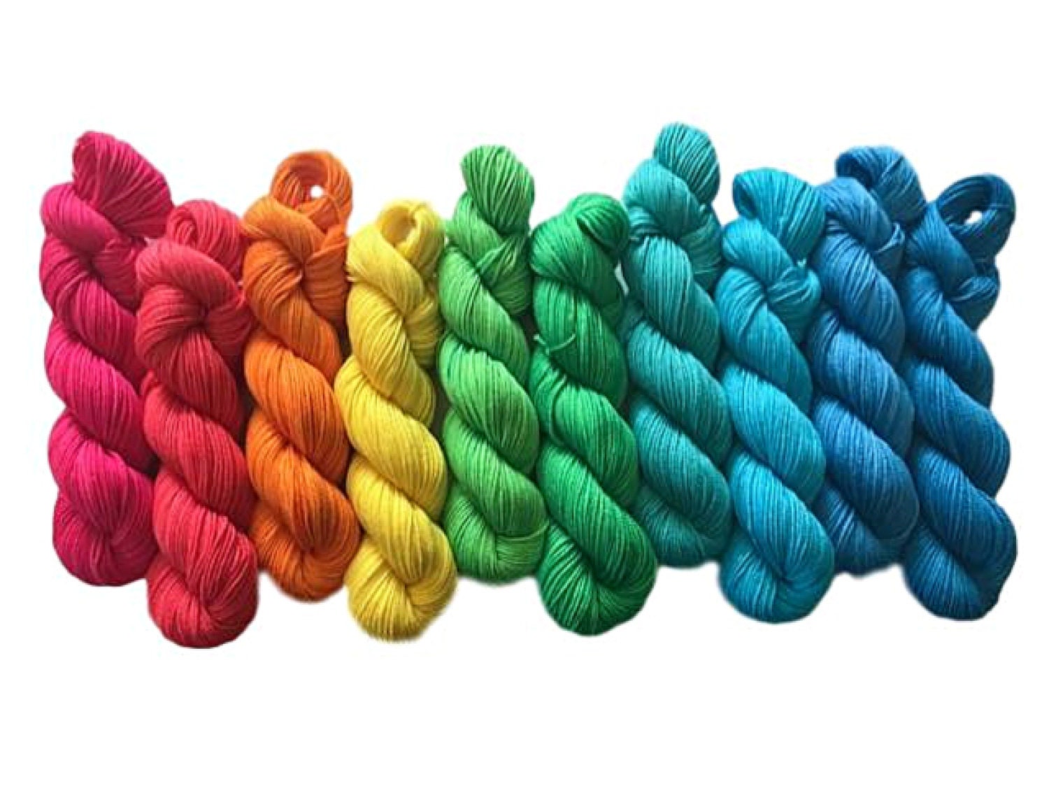 Hand Dyed Vegan Yarn Kit - Neon Rainbow - Fingering / Sock Wt Thread - Bamboo Cotton Blend - 3 Ply Soft Artisan Fiber - Semi Solids / Tonals
